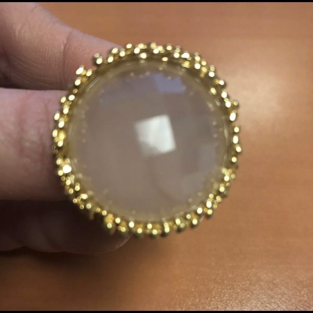 Technibond Rose Quartz Round Statement Ring Size 6